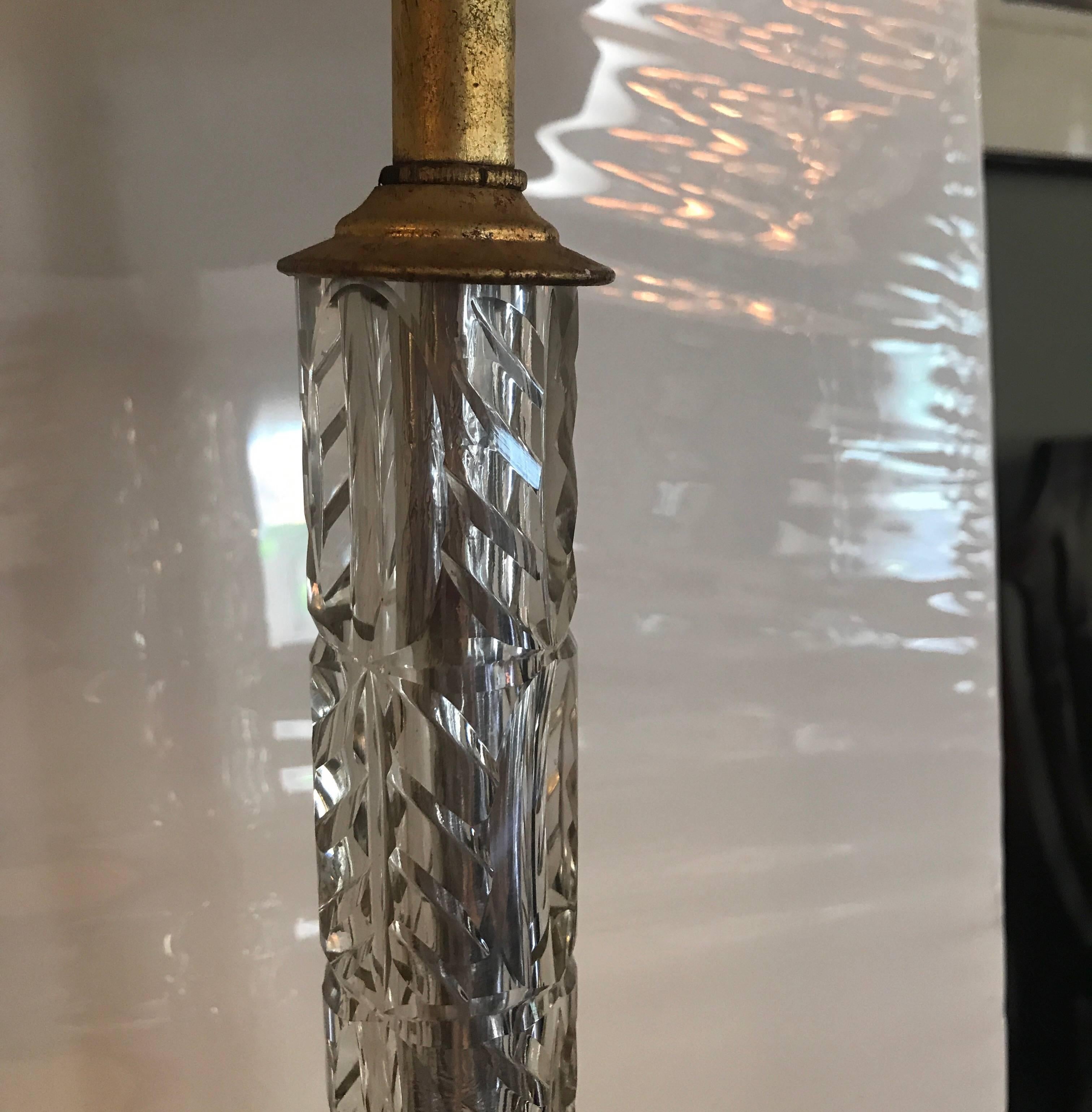 American Pair of Cut Crystal Custom Column Lamps