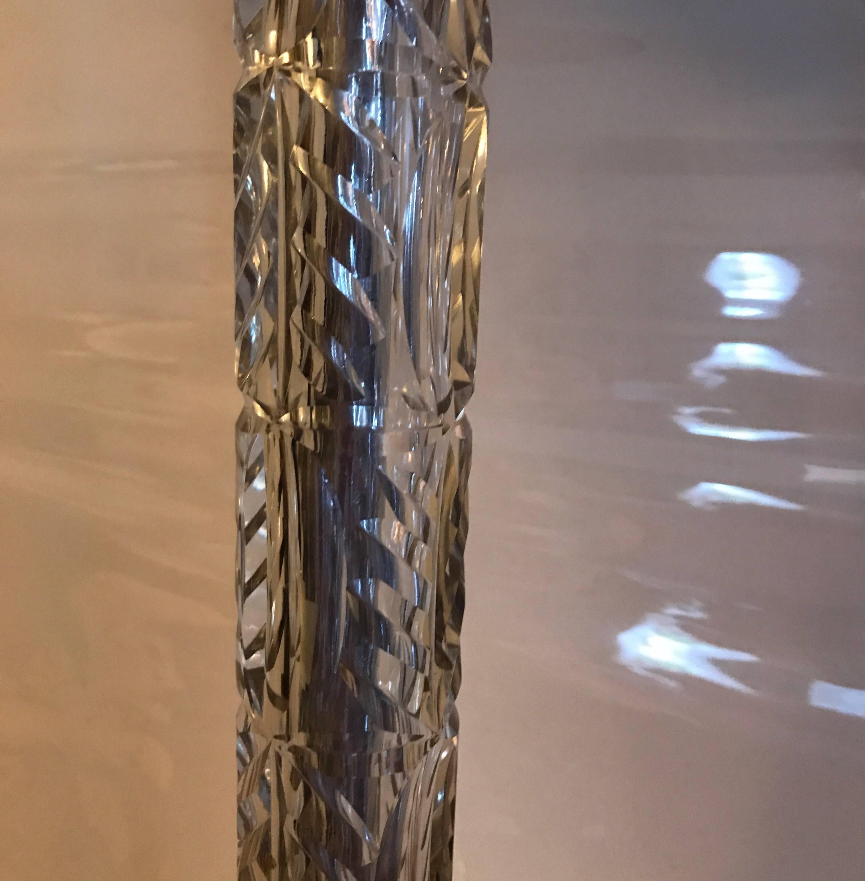 Pair of Cut Crystal Custom Column Lamps 2