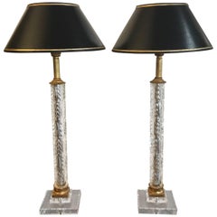 Pair of Cut Crystal Custom Column Lamps
