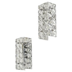 Pair of Cut Crystal Glass and Chrome Sconces by Kinkeldey, 1960s