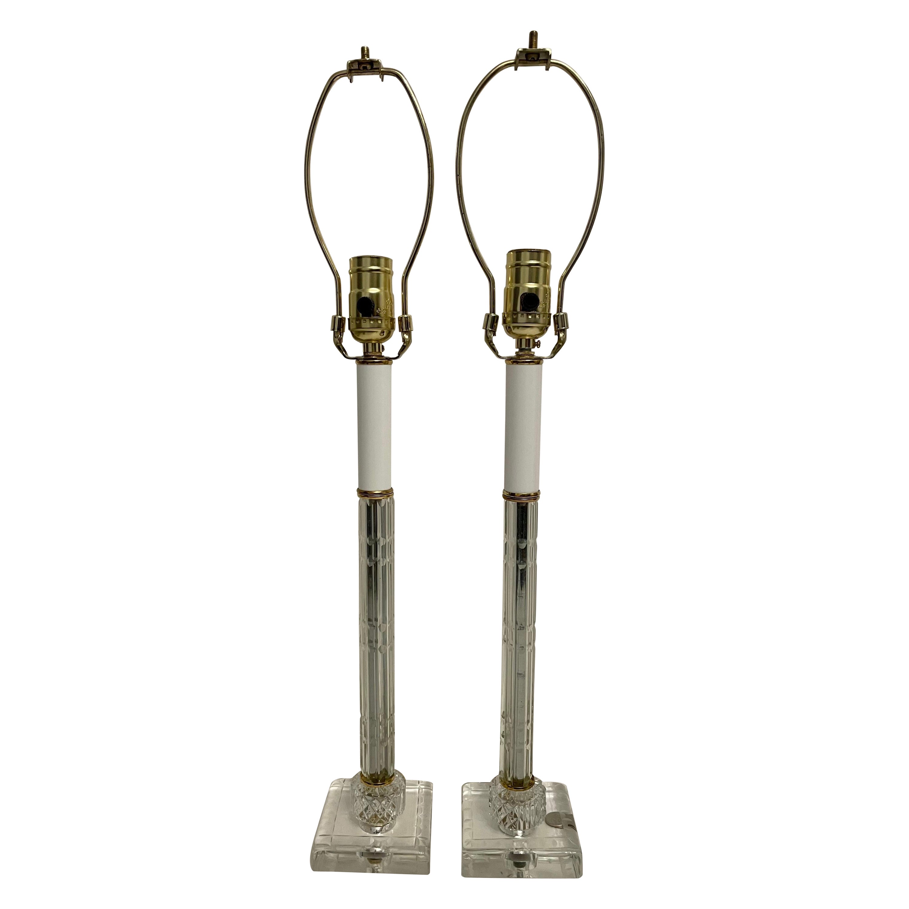 Pair of Cut Crystal & Glass Boudoir Lamps