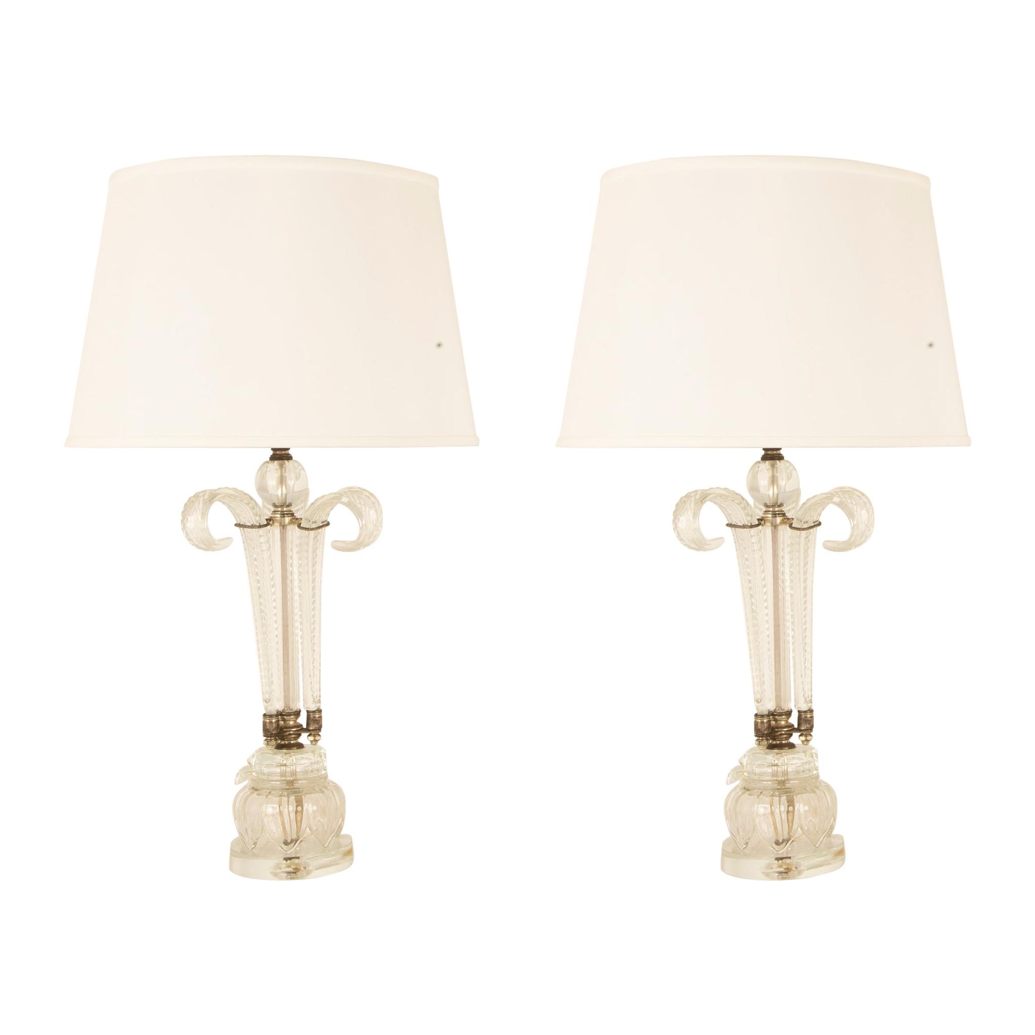 Pair of Cut Crystal "Palm" Lamps