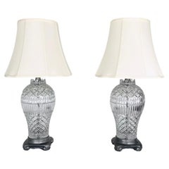 Retro Pair of Cut Crystal Table Lamps