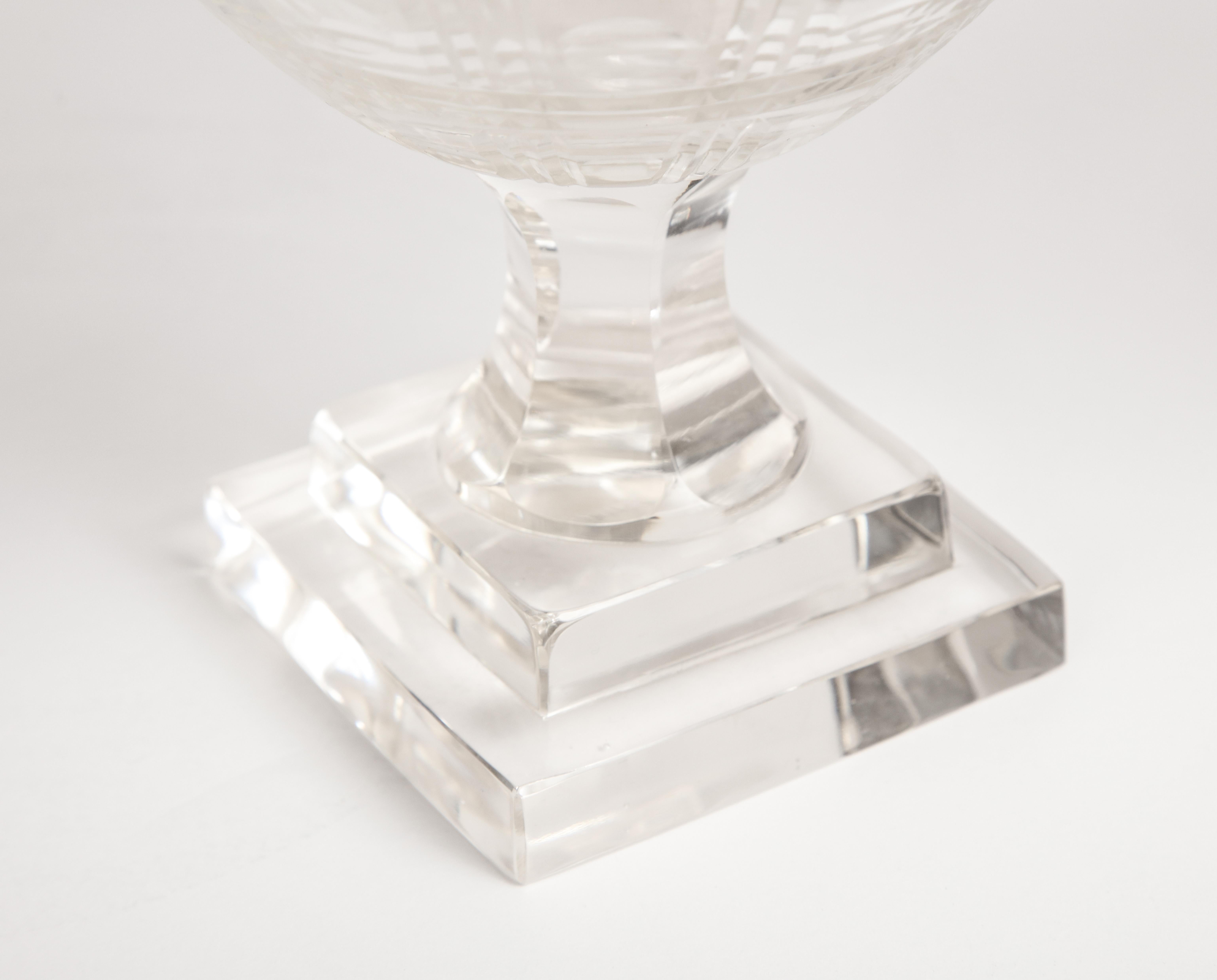 Art Deco Pair of Cut Crystal Urns For Sale