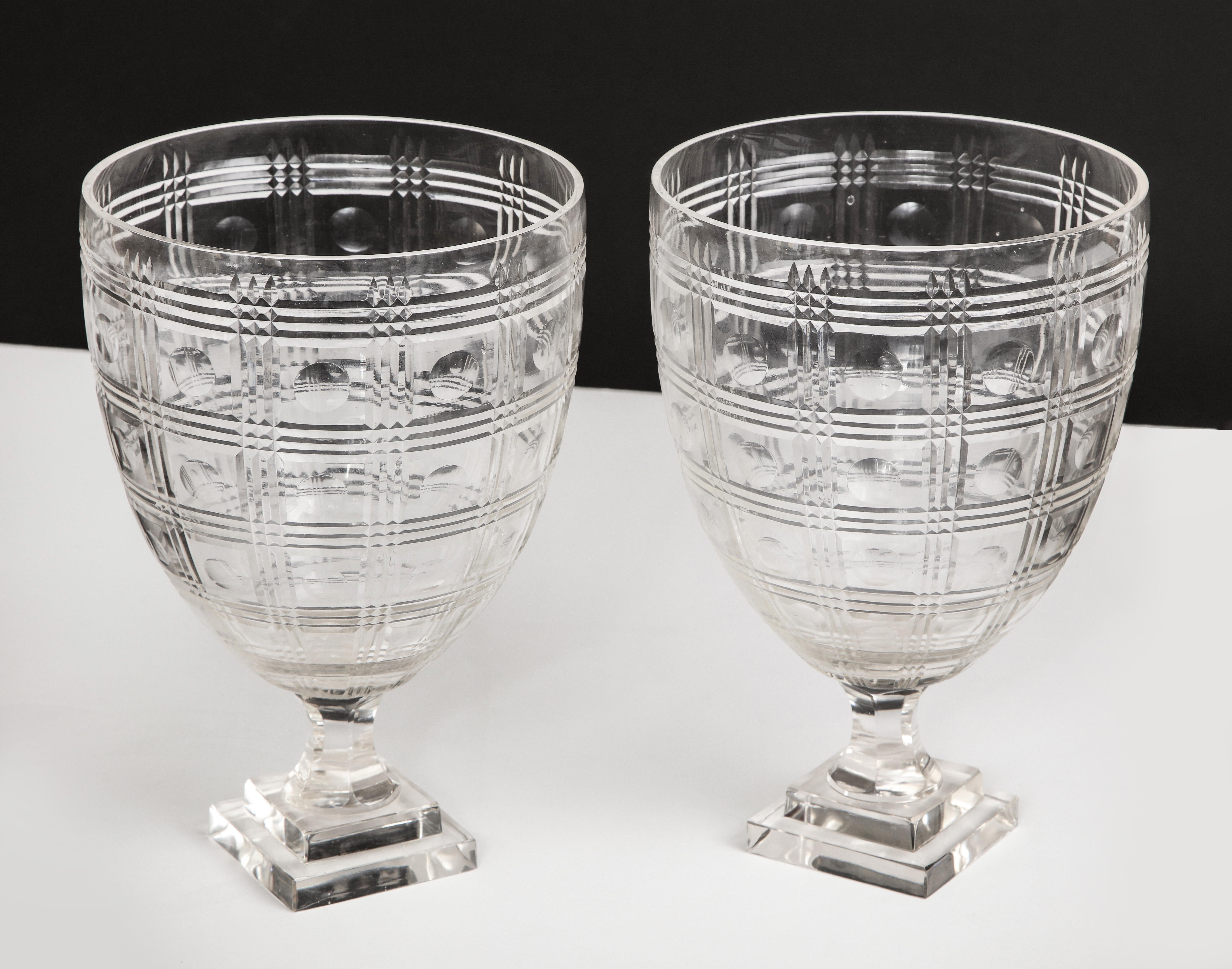 English Pair of Cut Crystal Urns For Sale