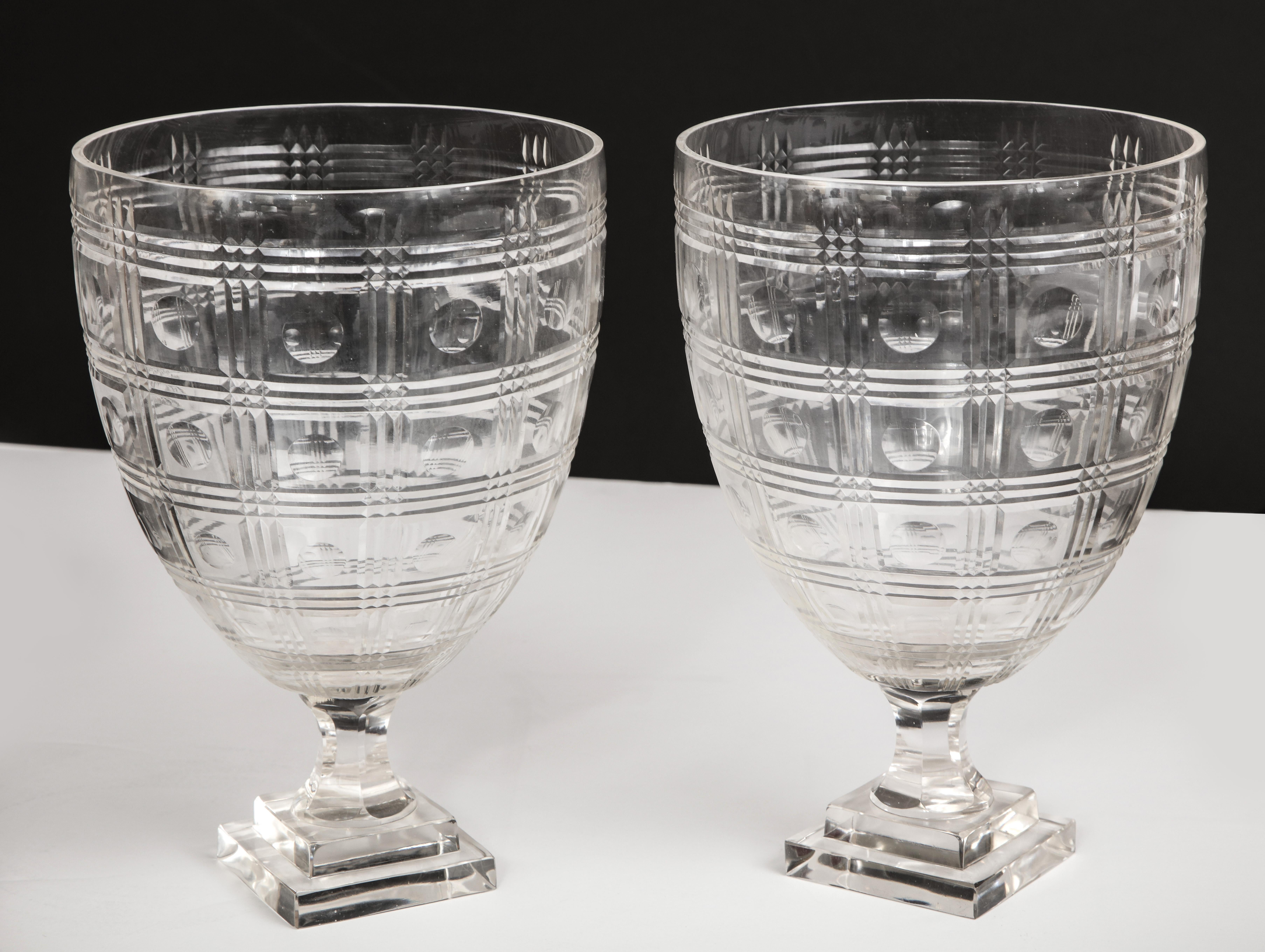 Pair of Cut Crystal Urns In Good Condition For Sale In New York, NY