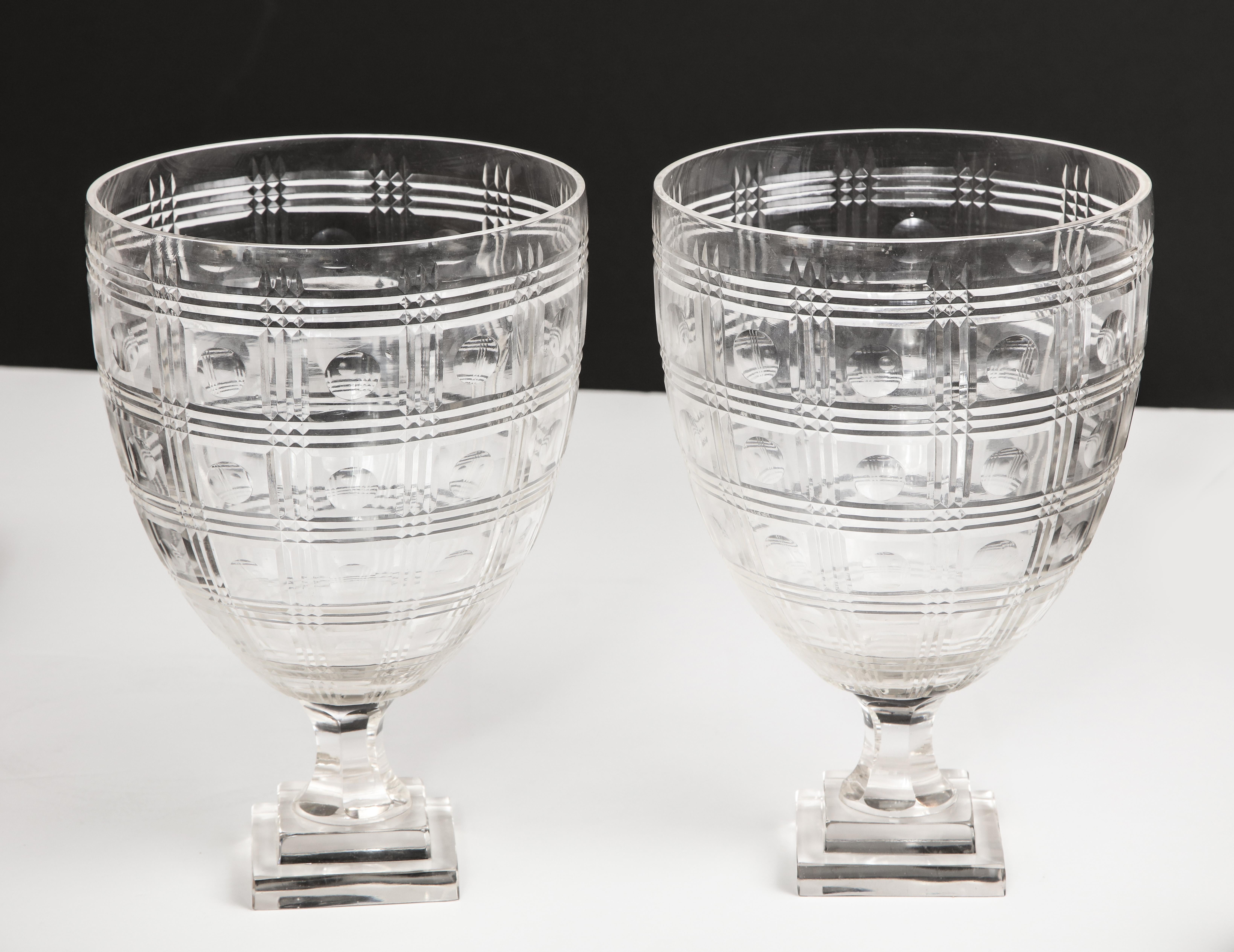 Pair of Cut Crystal Urns For Sale 1