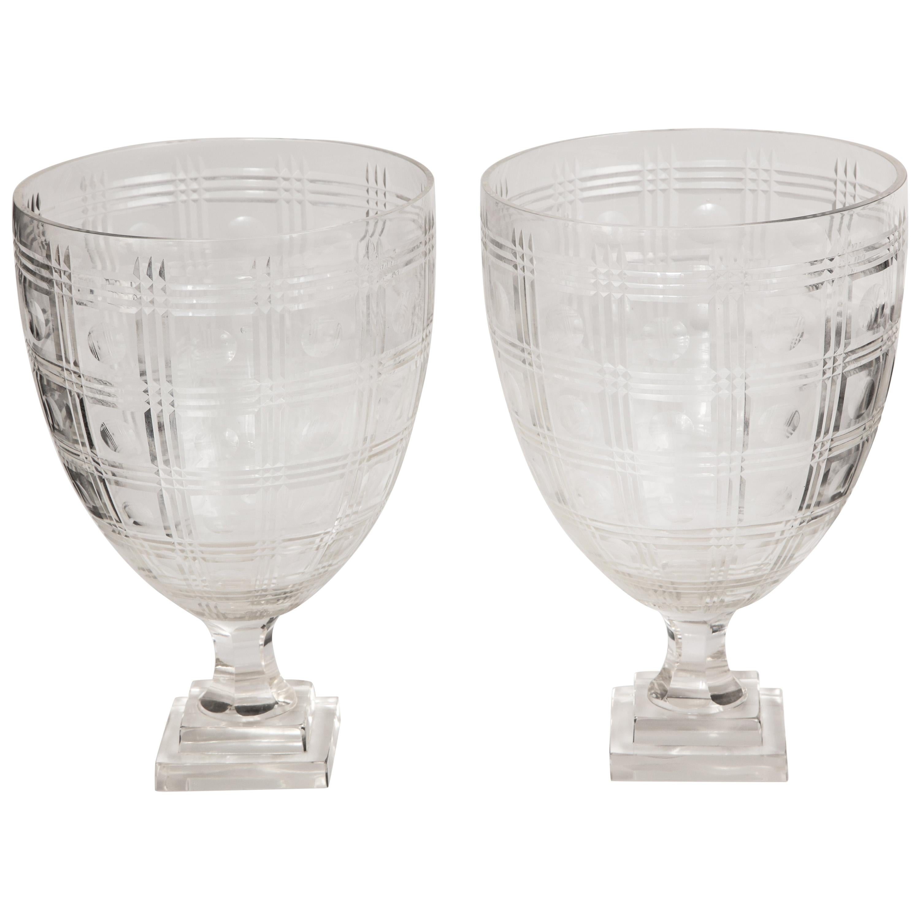 Pair of Cut Crystal Urns For Sale