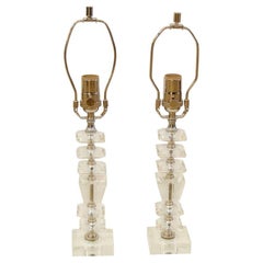 Pair of Cut-Glass and Chrome Boudoir Lamps