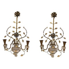 Paire d'appliques en verre taillé et métal doré de Bagues