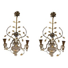 Pair of Cut Glass and Gilt Metal Sconces by Bagues