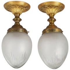 Antique Pair of Cut-Glass Ceiling Lights