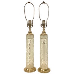 Pair of Cut Glass Column Table Lamps
