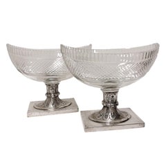 Vintage Pair of Cut Glass Compote Bowls on Silver Pedestal