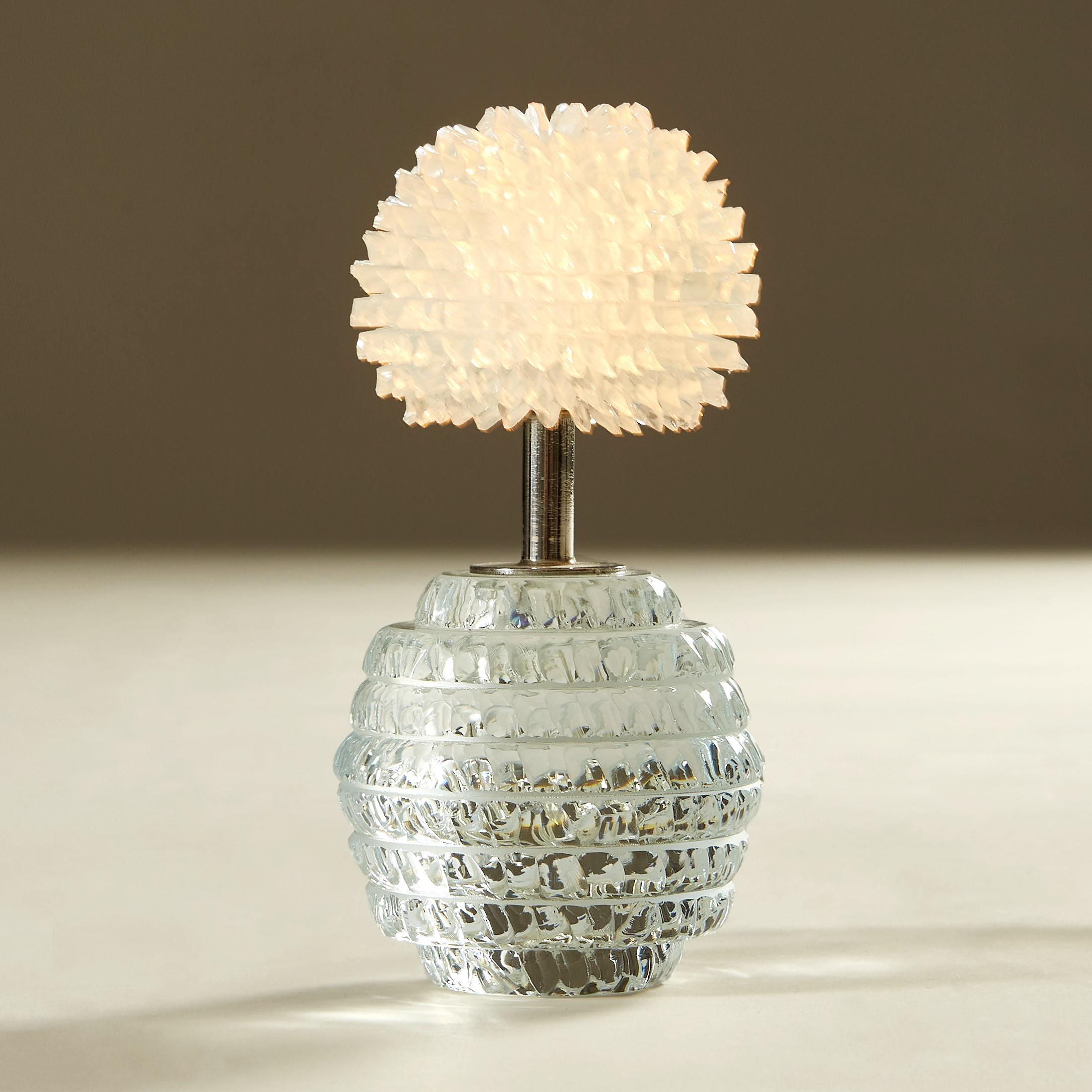 French Pair of Cut-glass 'Dandelion' table lamps with glass crystal shade For Sale