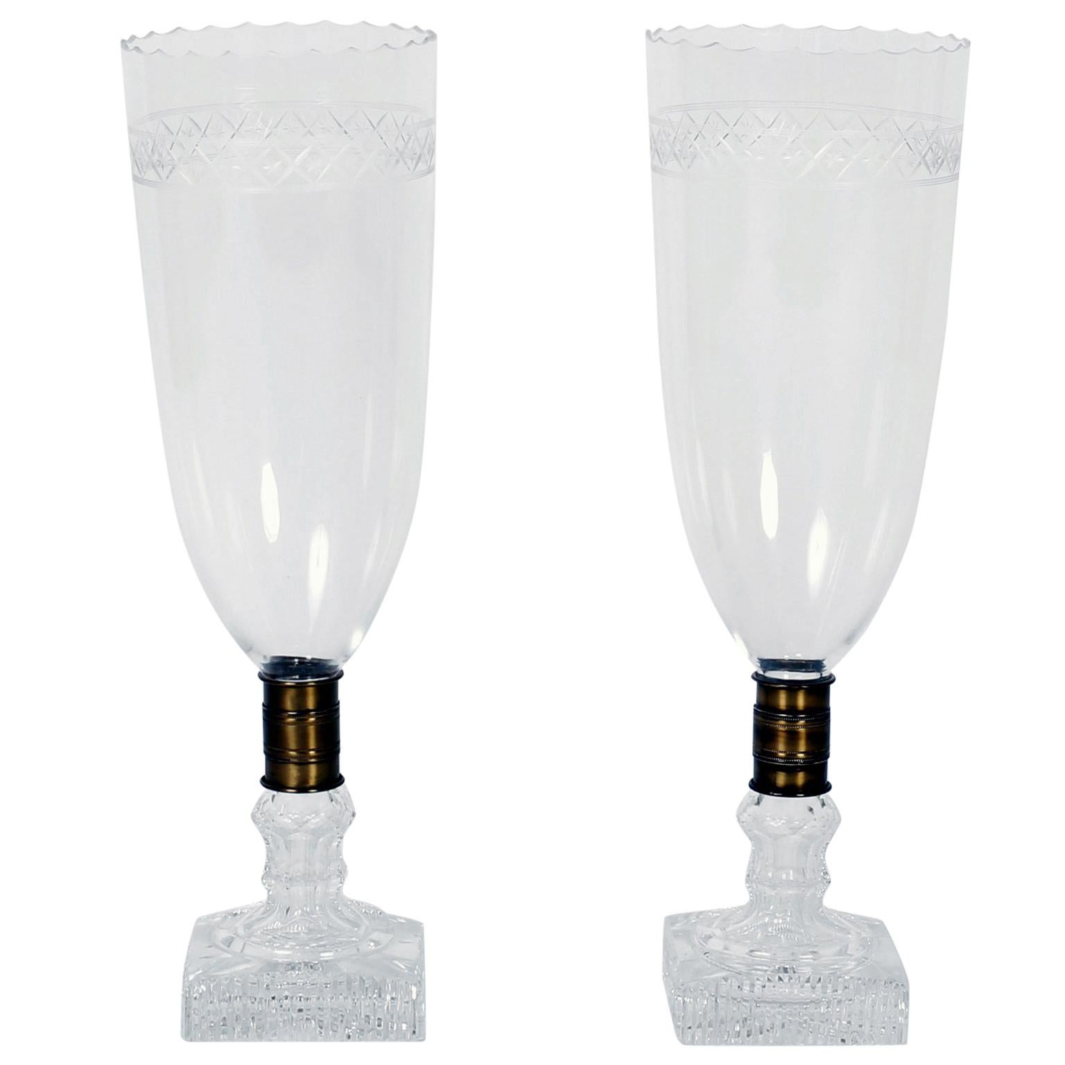 Pair of Cut-Glass Hurricanes For Sale