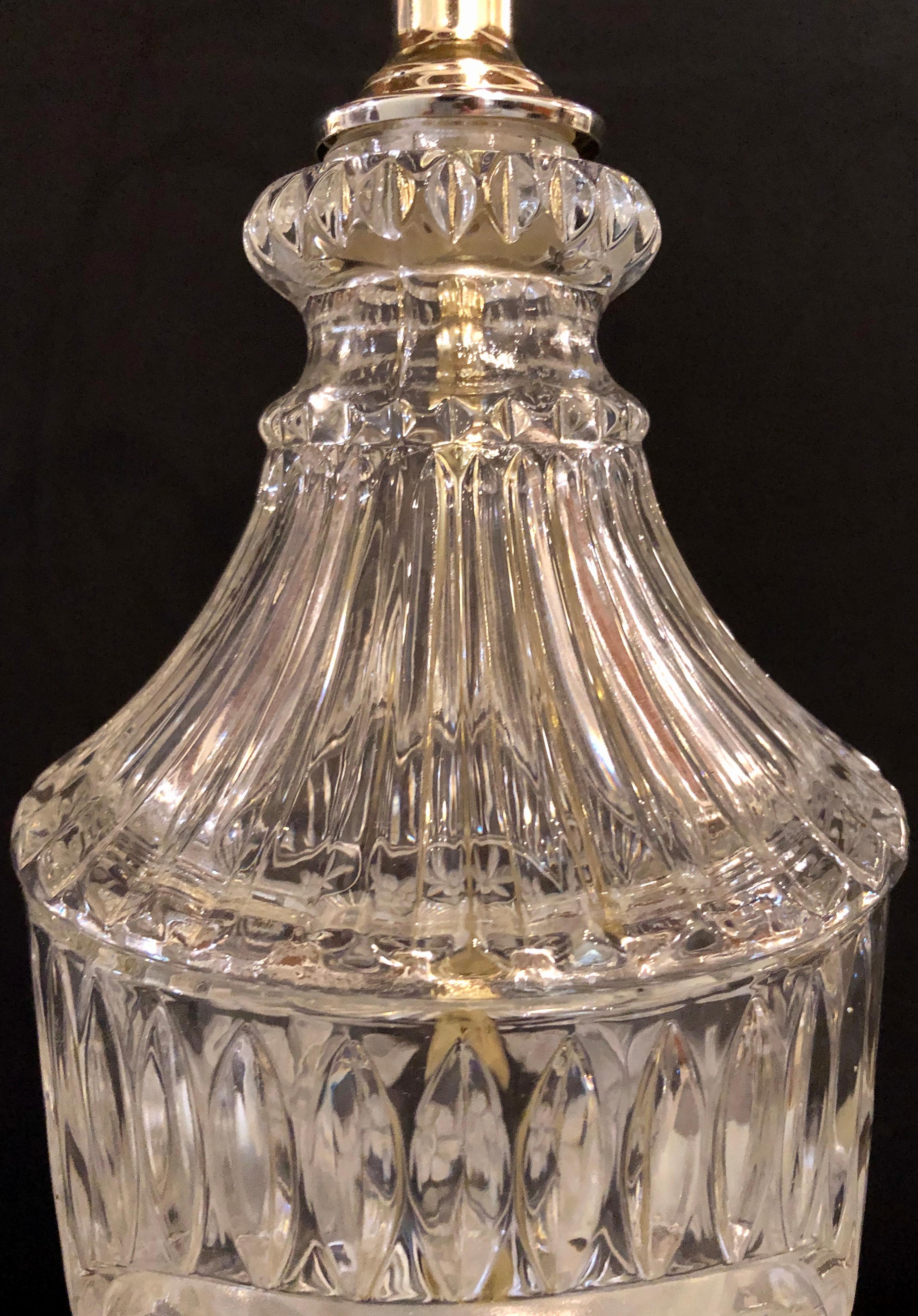 Pair of Cut Glass Lamps Having an Urn Form For Sale 6