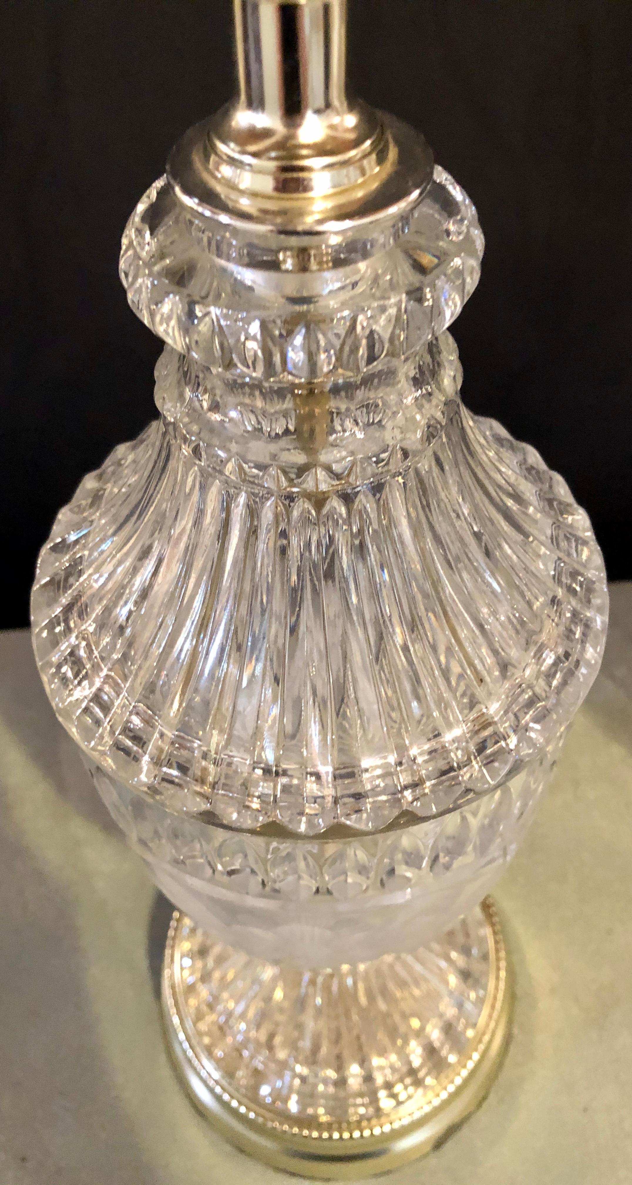 Pair of Cut Glass Lamps Having an Urn Form For Sale 8