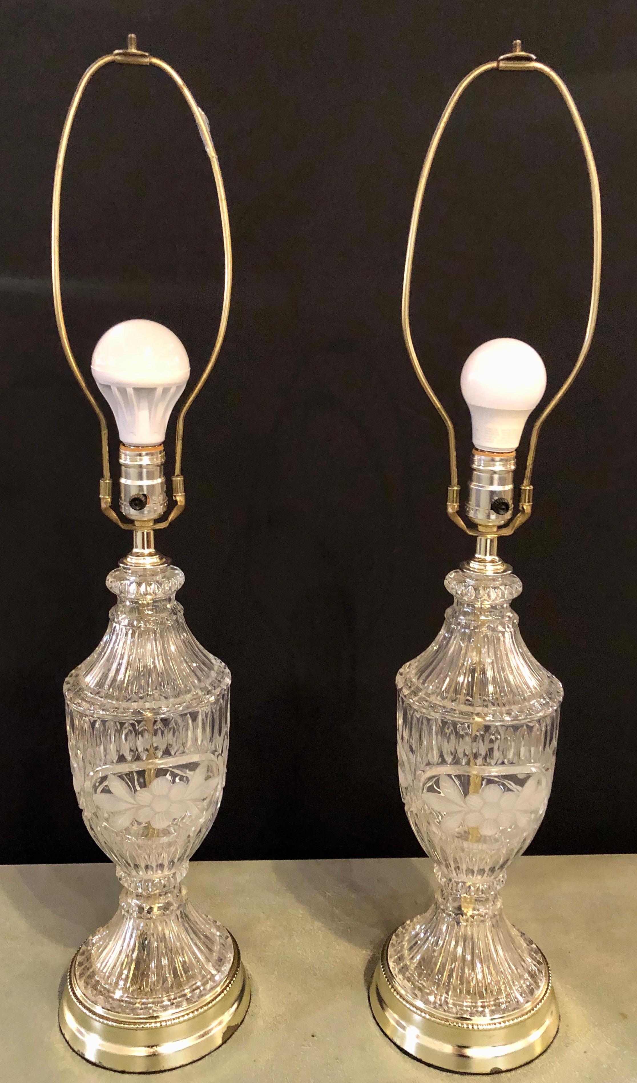 Pair of Cut Glass Lamps Having an Urn Form In Good Condition For Sale In Stamford, CT