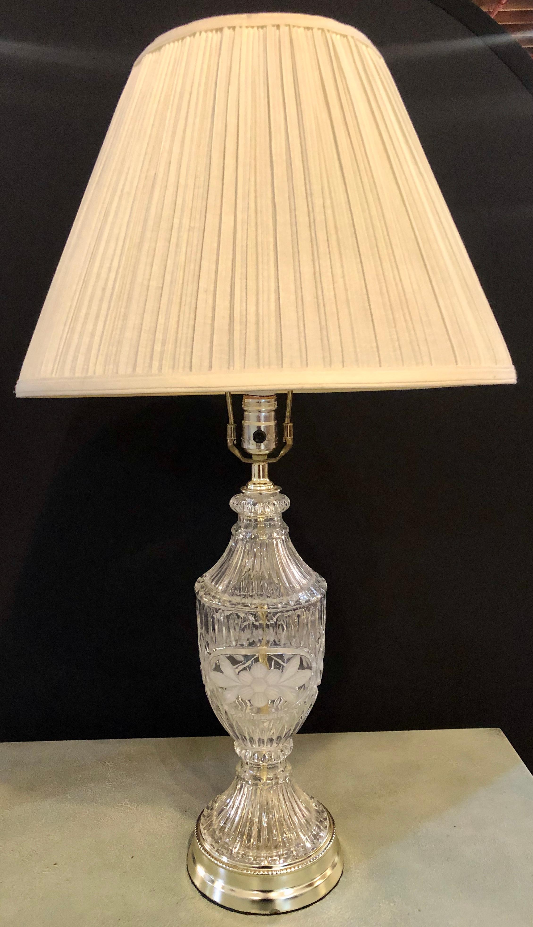 Mid-20th Century Pair of Cut Glass Lamps Having an Urn Form For Sale