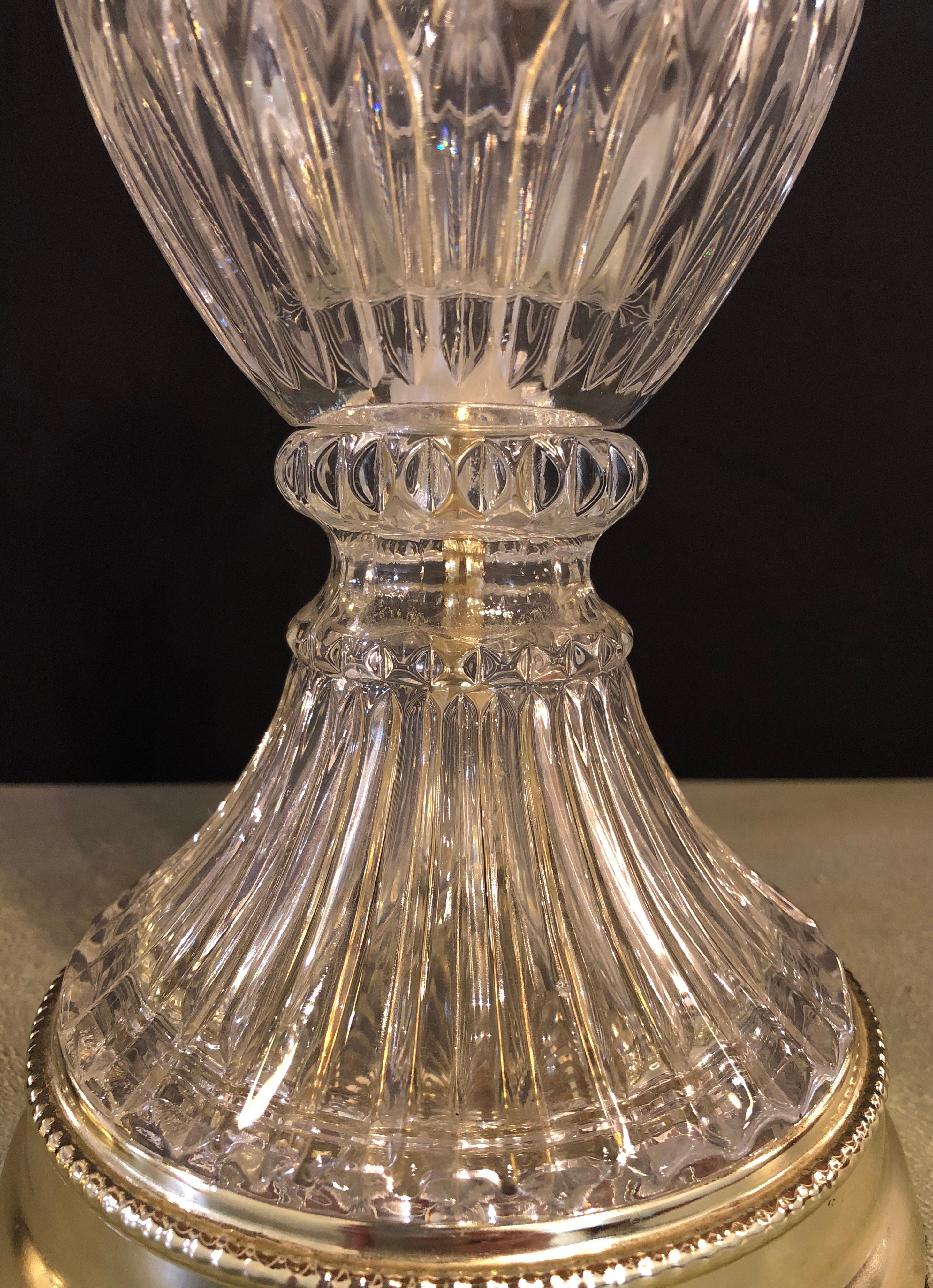 Pair of Cut Glass Lamps Having an Urn Form For Sale 3