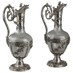 Pair of Cut-Glass Silver-Mounted Decanters, 19th Century, Edmond Tétard