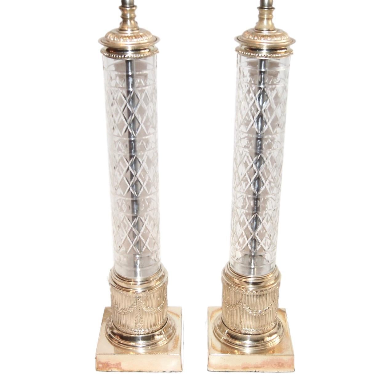 Pair of Cut Glass Table Lamps In Good Condition For Sale In New York, NY