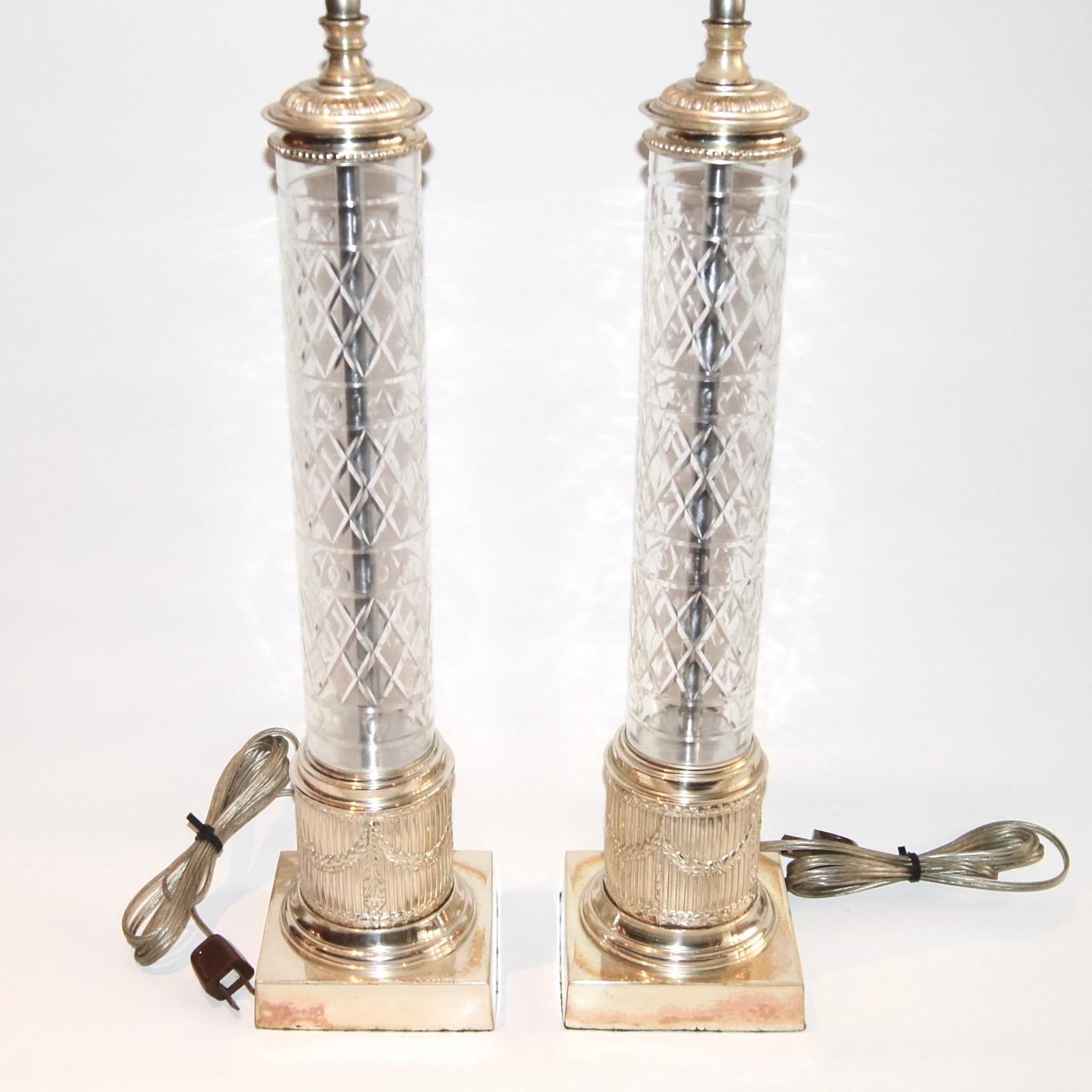 Mid-20th Century Pair of Cut Glass Table Lamps For Sale