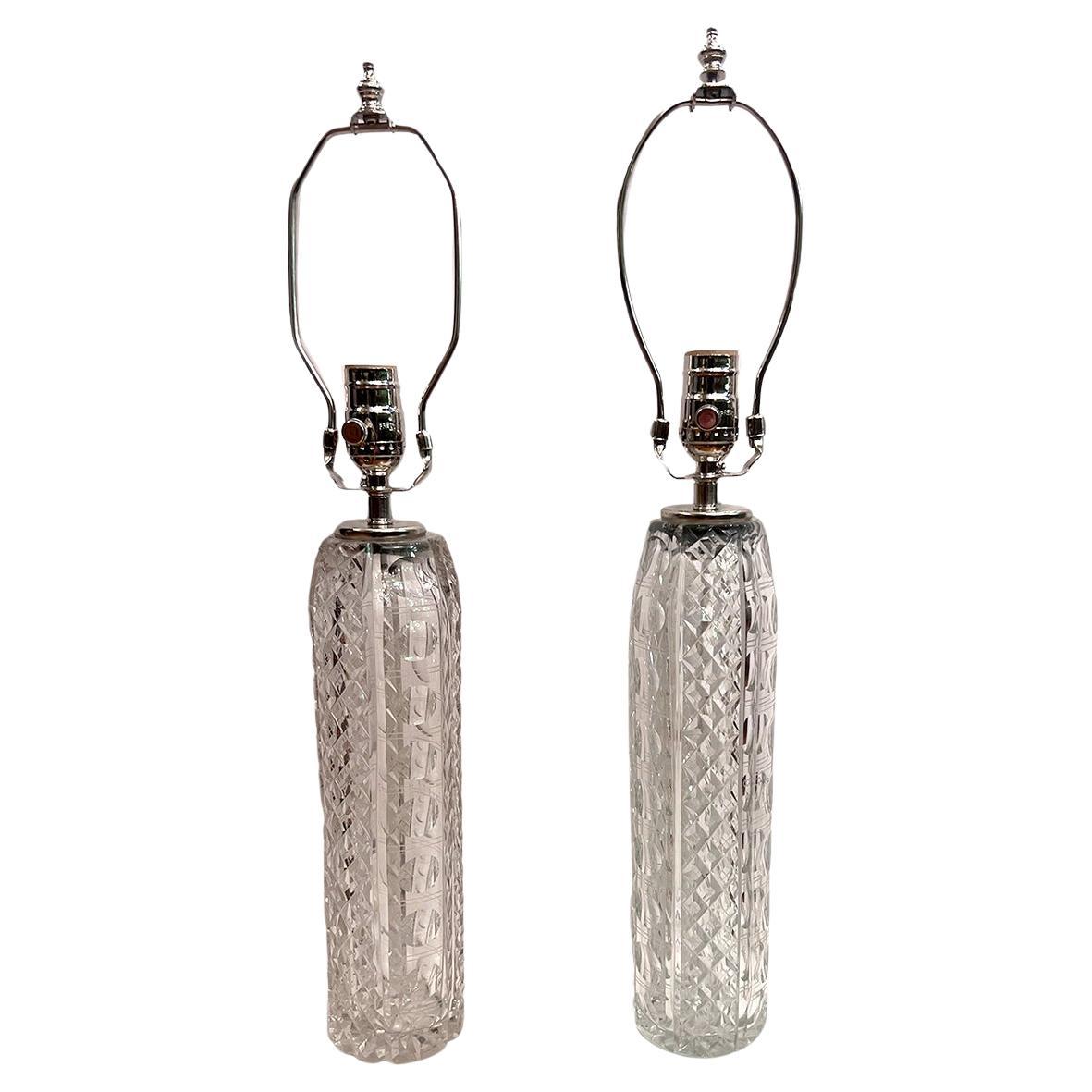 Paire de lampes de bureau verre taillé