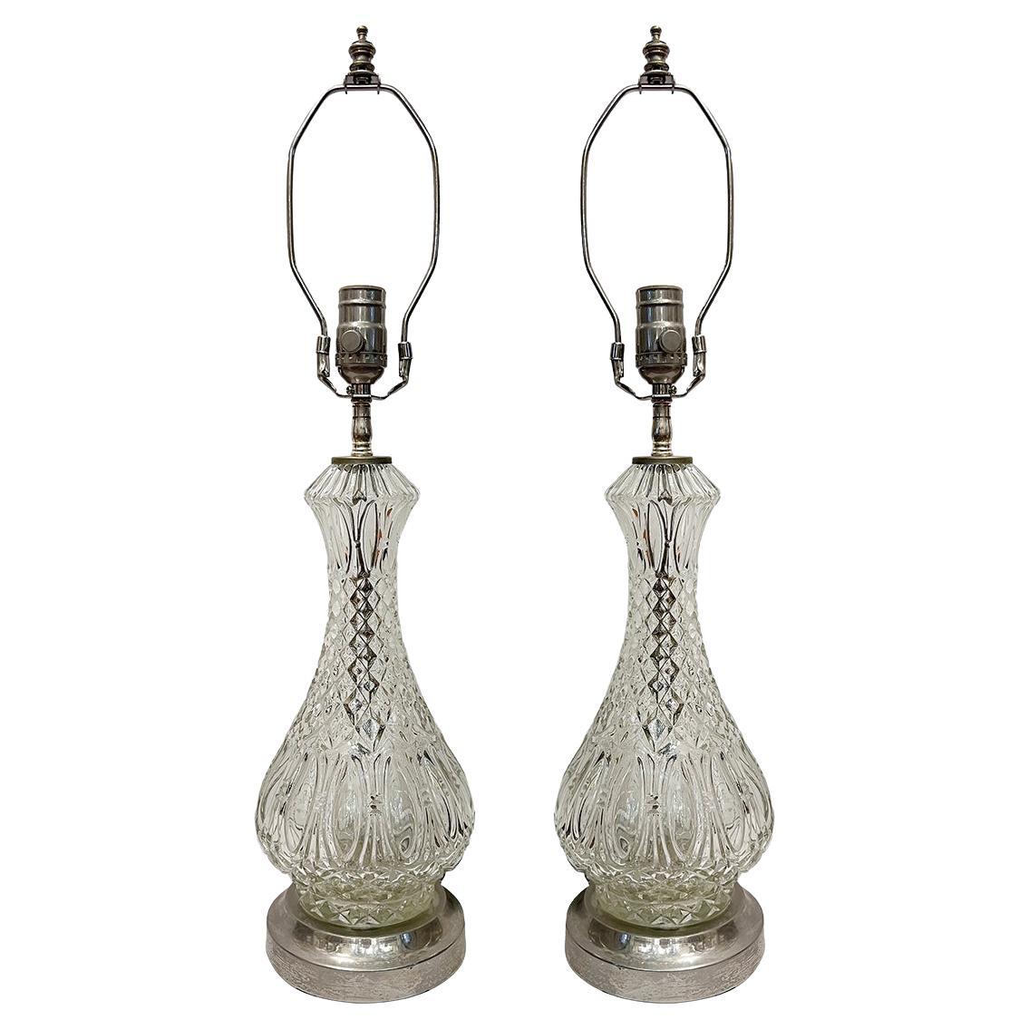 Pair of Cut-Glass Table Lamps