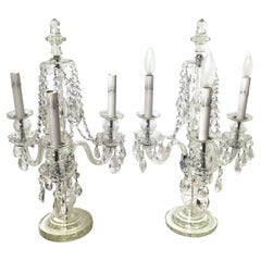 Pair of Cut Glass Three Light Girandole Lamps