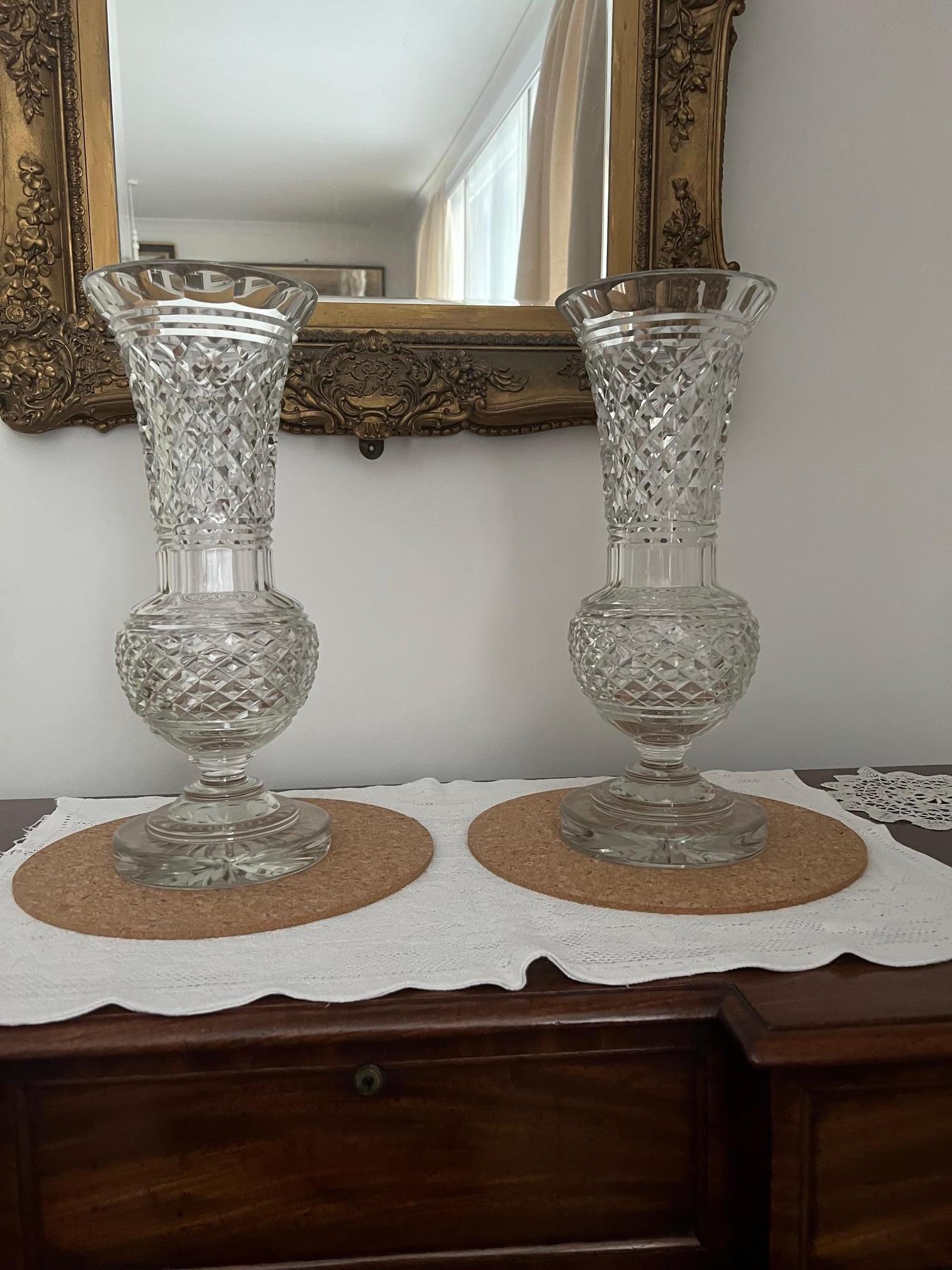 Mid-20th Century Pair Of Cut Glass Vases For Sale