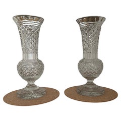 Vintage Pair Of Cut Glass Vases