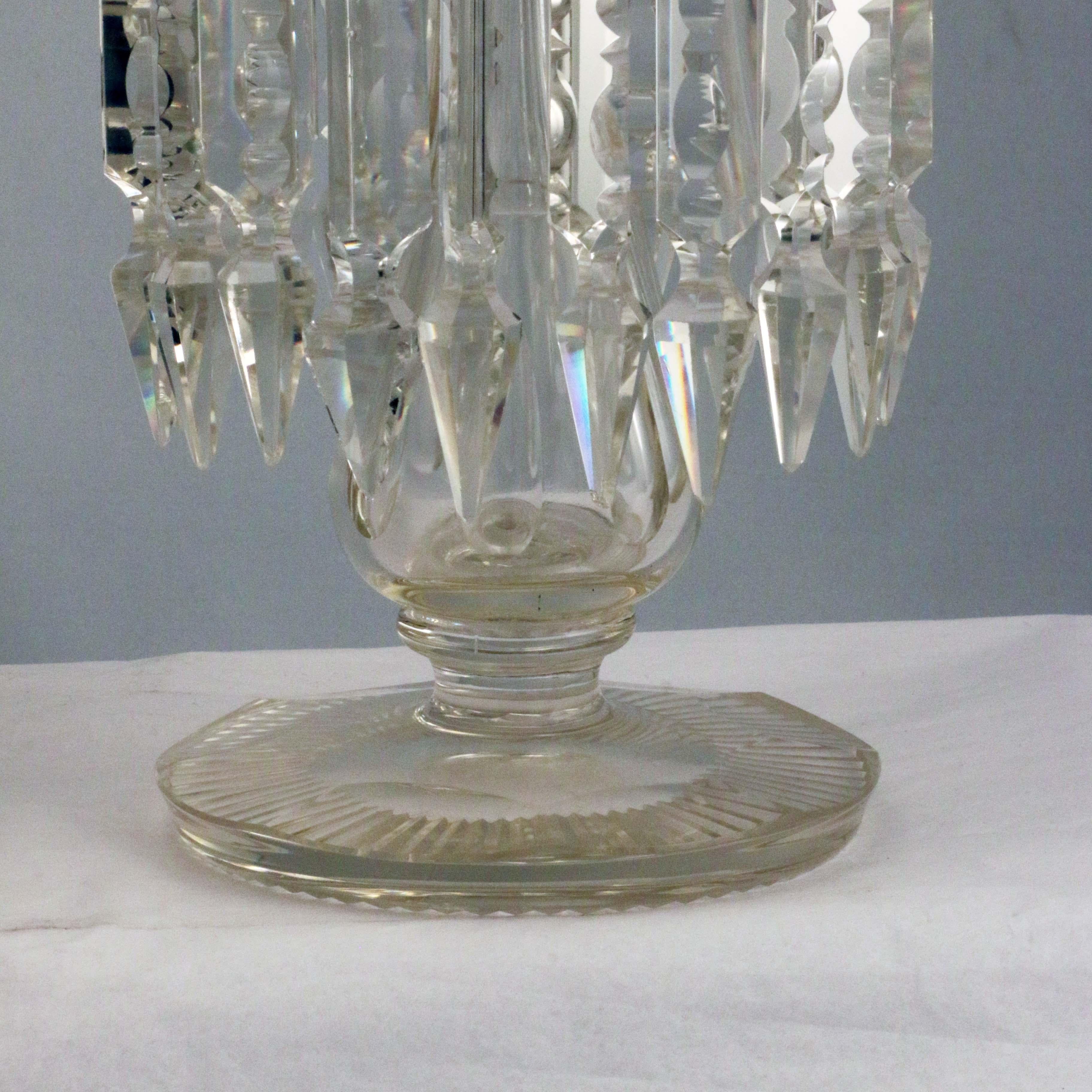 Victorian Pair of Cut Lead Crystal Candlestick / Table Lustres