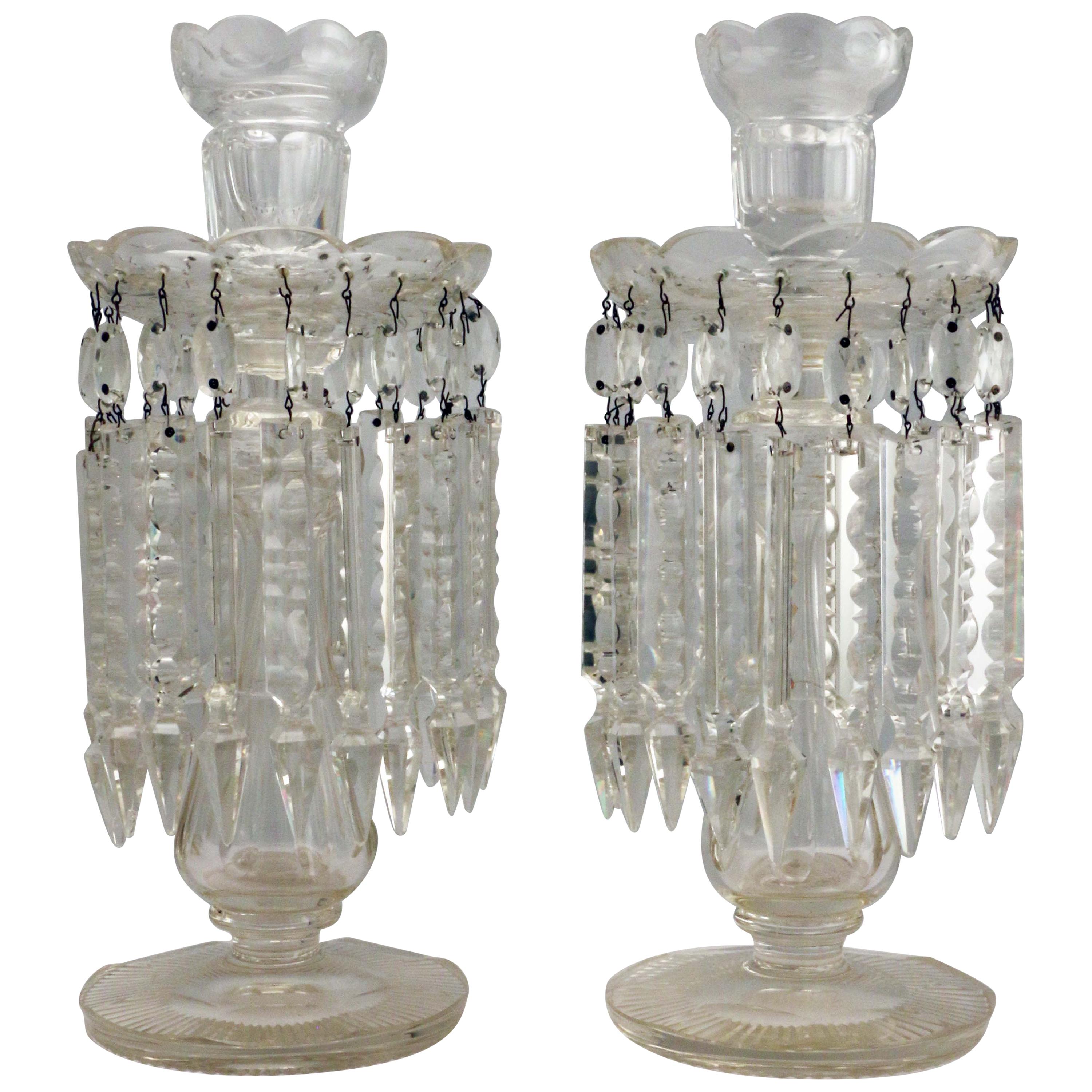 Pair of Cut Lead Crystal Candlestick / Table Lustres