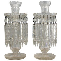 Antique Pair of Cut Lead Crystal Candlestick / Table Lustres