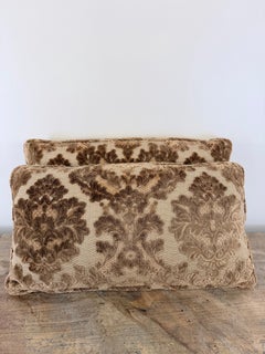 Pair of Cut Velvet Lumbar Pillows, Taupe-Brown Damask, Antique Style