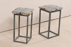 Pair of Cute Sized European Stone Paver and Iron Drink Tables