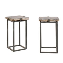 Pair of Cute Sized European Stone Paver and Iron Drink Tables