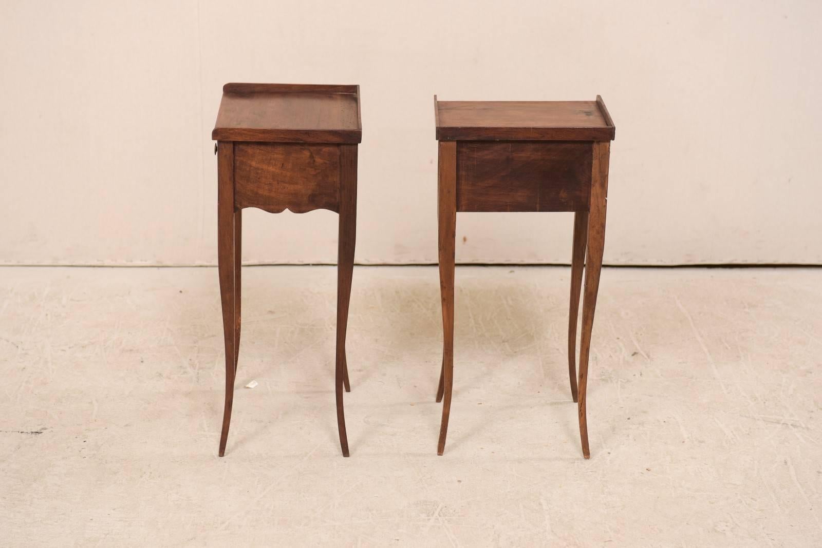 Wood Pair of Cute-Sized French Side Tables with Drawer and Nice Long Cabriole Legs