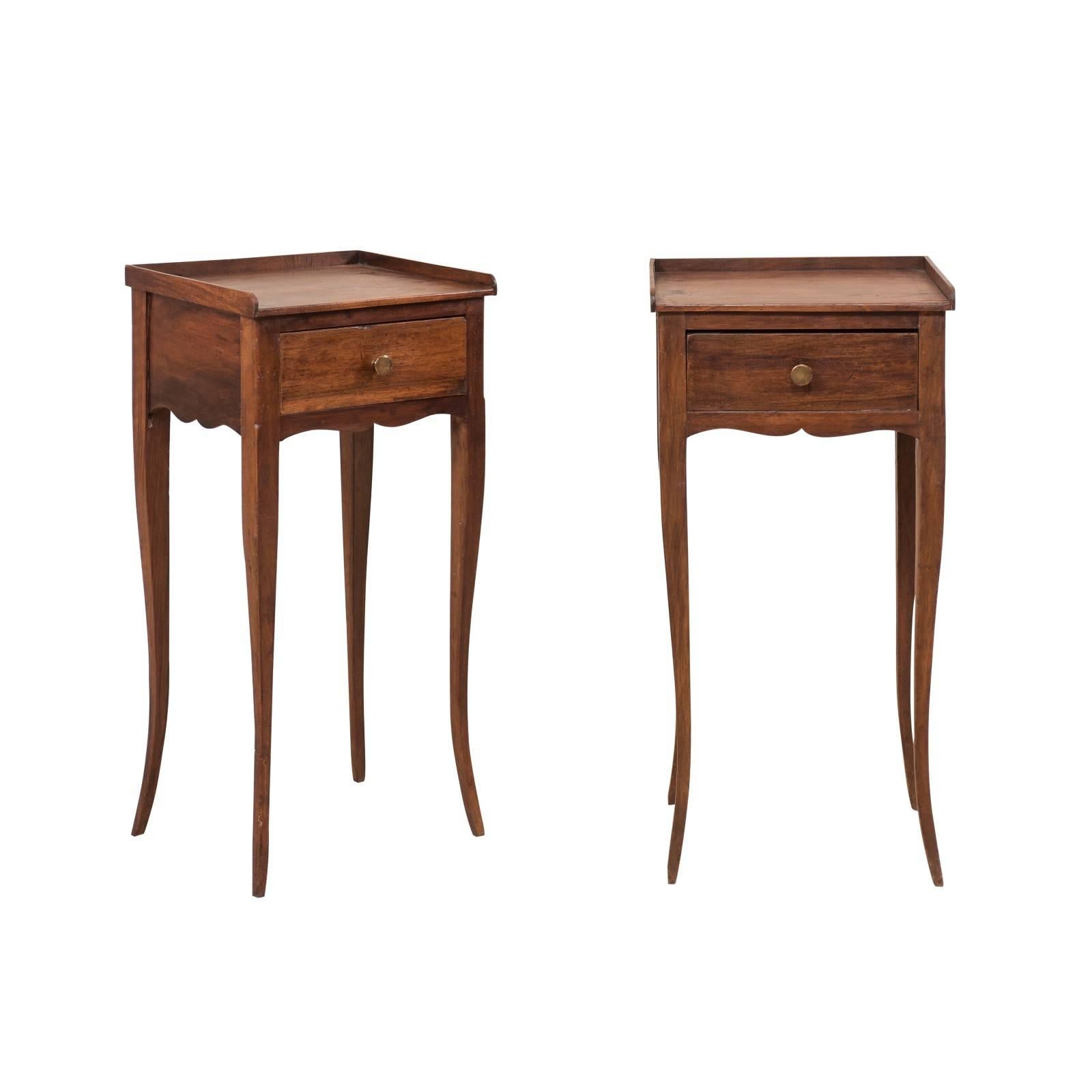 Pair of Cute-Sized French Side Tables with Drawer and Nice Long Cabriole Legs