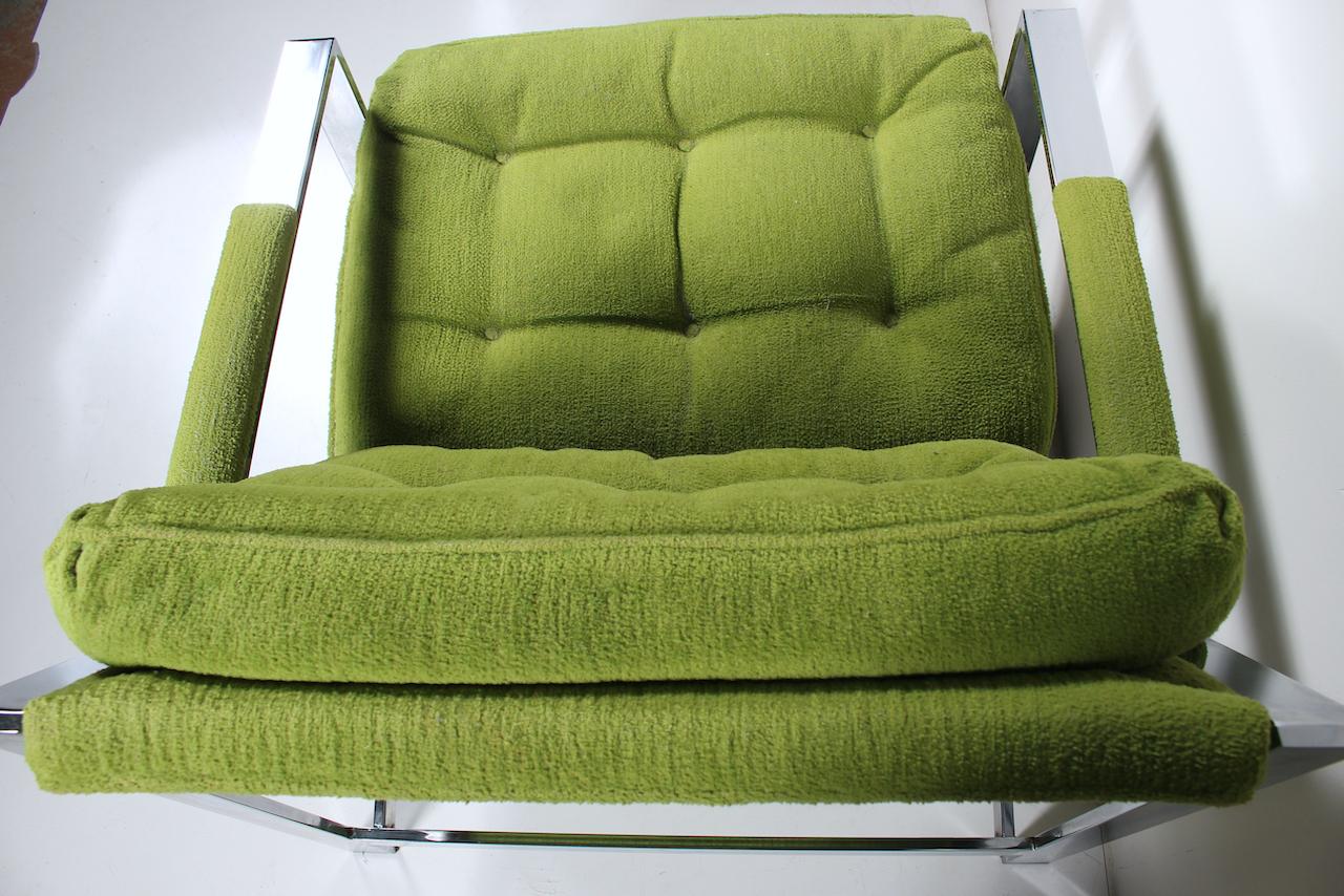Paire de chaises longues chromées Cy Mann en vert citron, vers 1970  en vente 5