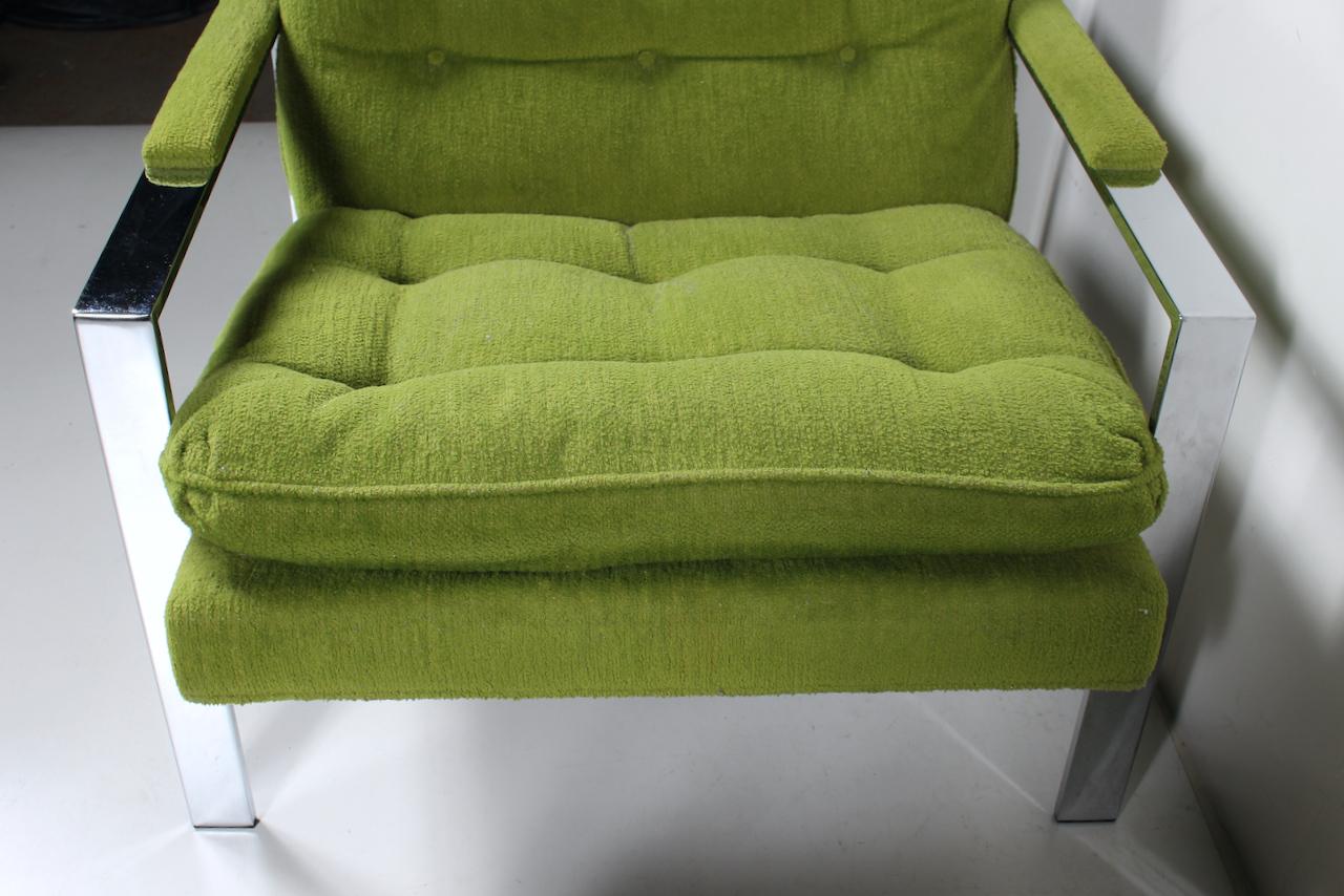 Paire de chaises longues chromées Cy Mann en vert citron, vers 1970  en vente 7