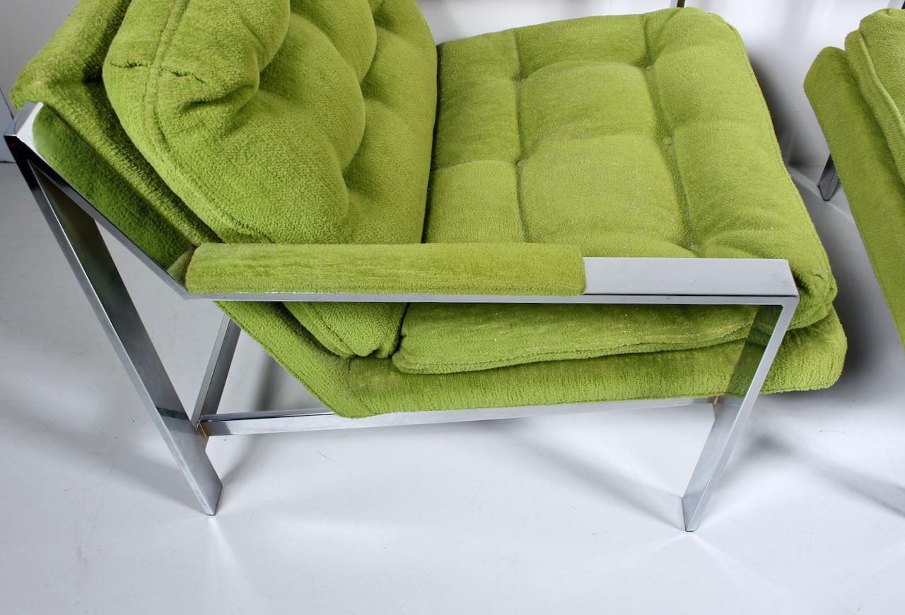 Pair of Cy Mann Chrome Lounge Chairs in Lime Green, C. 1970  For Sale 12