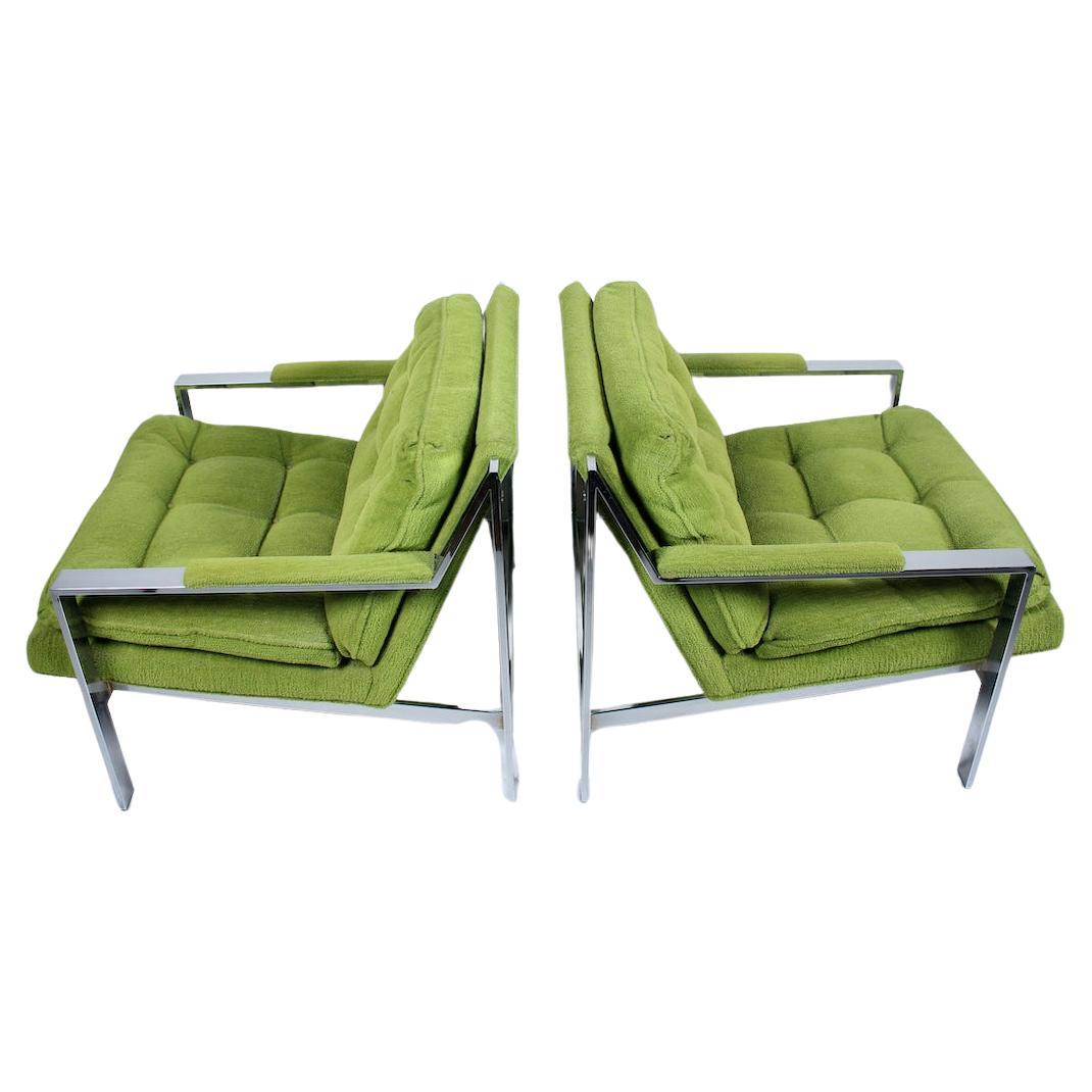 Paire de chaises longues chromées Cy Mann en vert citron, vers 1970  en vente 13