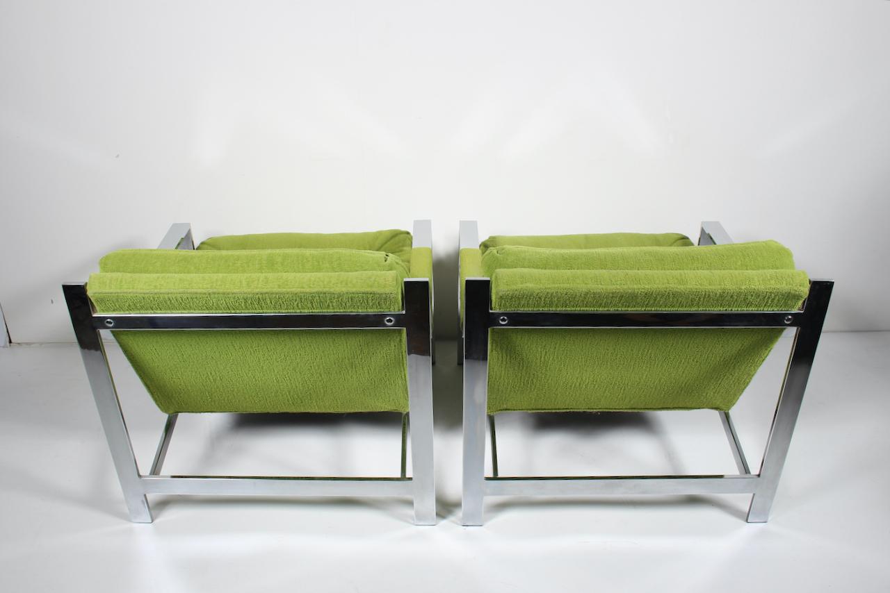 American Pair of Cy Mann Chrome Lounge Chairs in Lime Green, C. 1970  For Sale