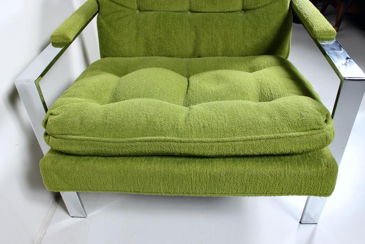 Pair of Cy Mann Chrome Lounge Chairs in Lime Green, C. 1970  In Good Condition For Sale In Bainbridge, NY