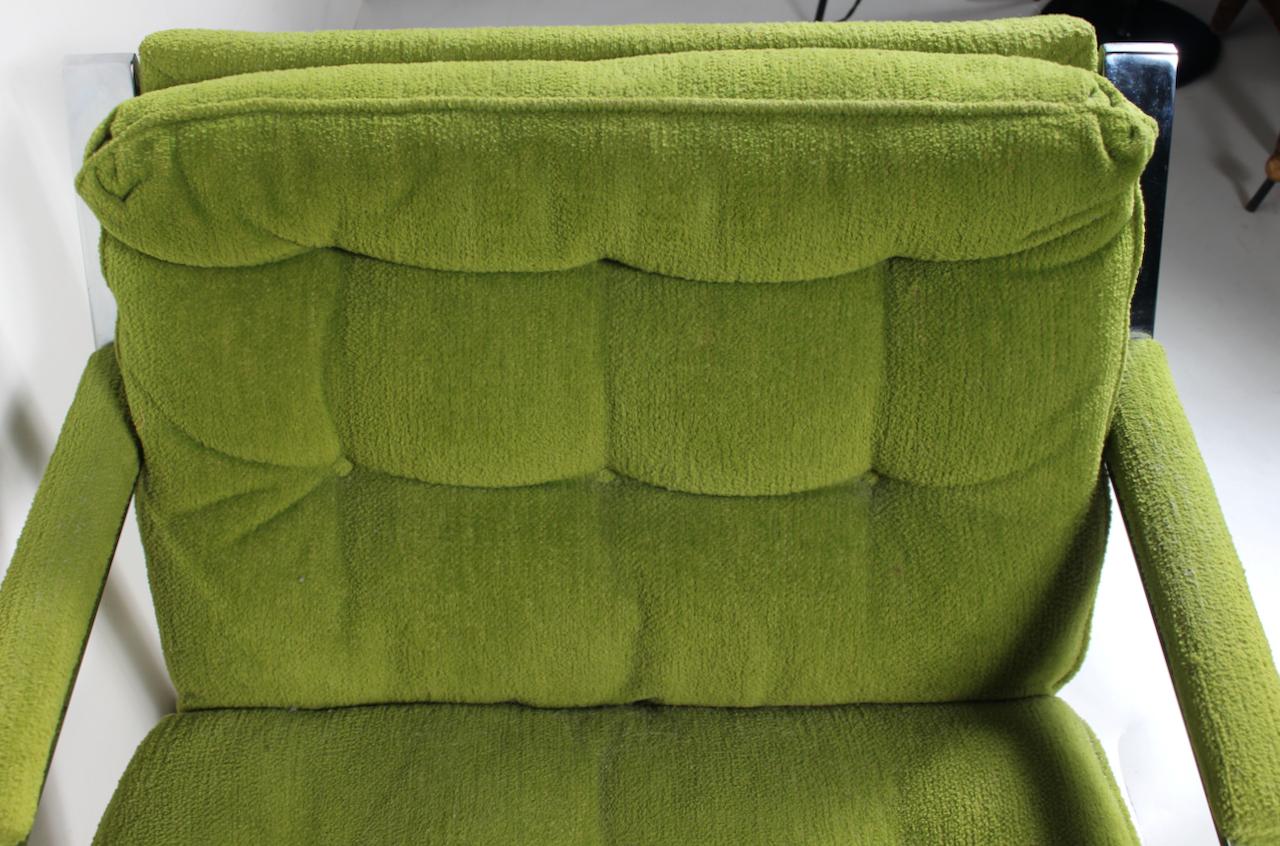 Fin du 20e siècle Paire de chaises longues chromées Cy Mann en vert citron, vers 1970  en vente