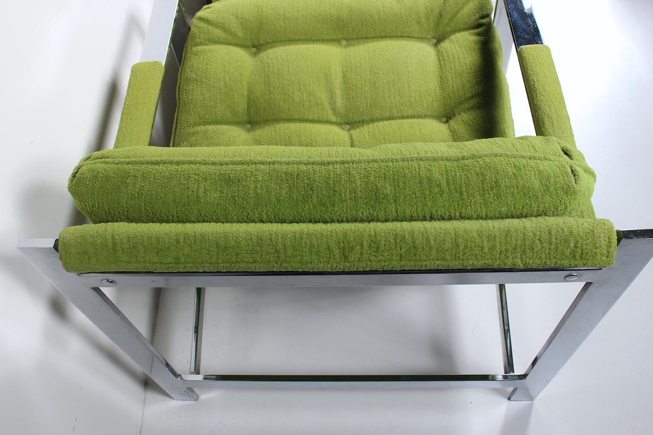 Pair of Cy Mann Chrome Lounge Chairs in Lime Green, C. 1970  For Sale 1