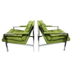 Pair of Cy Mann Solid Chrome Lounge Chairs in Lime Green, C. 1970 